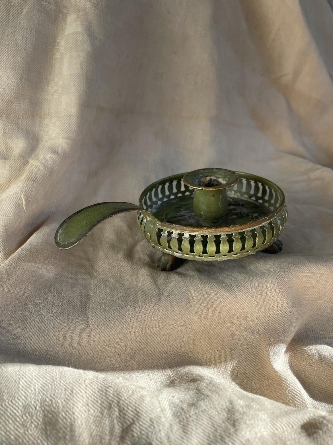 Antique hand candle holder, bougeoir à main