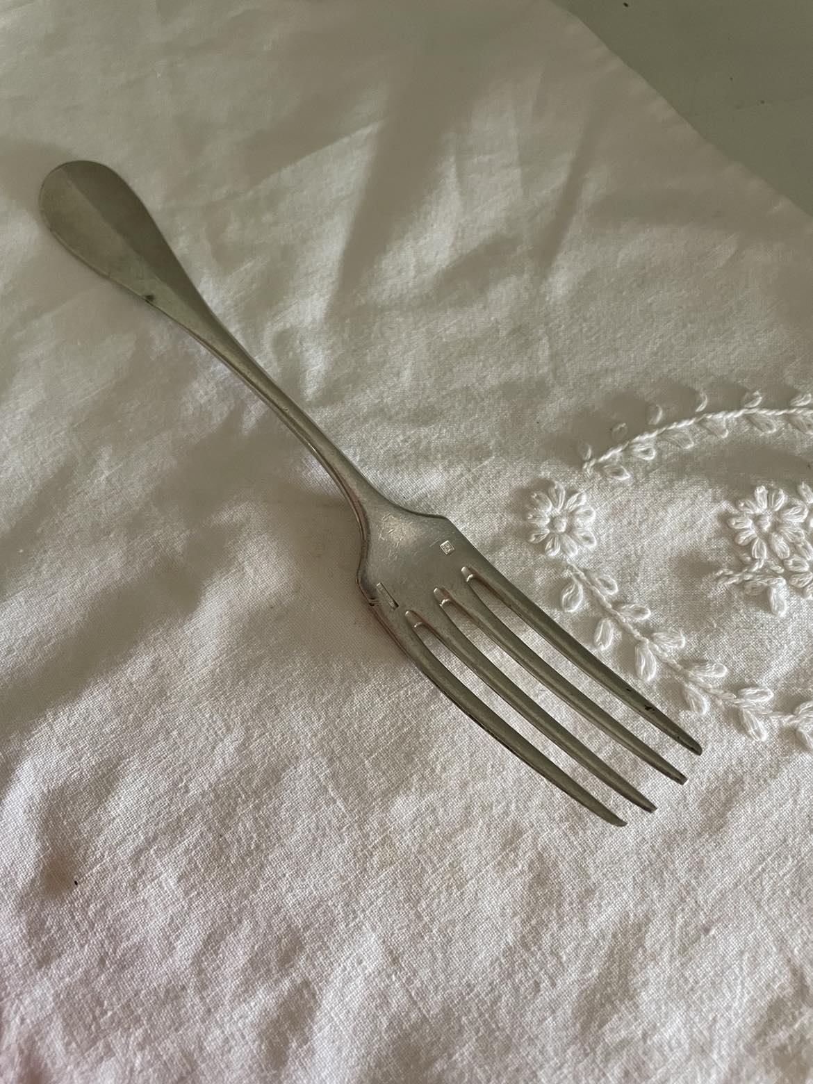 Antique Christofle Silver plated table fork and spoon- "baguette".