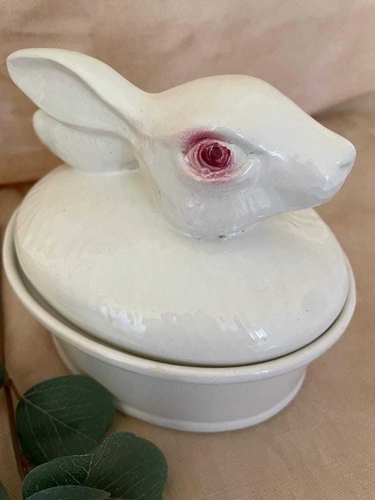 Vintage Glazed ceramic Rabbit tureen