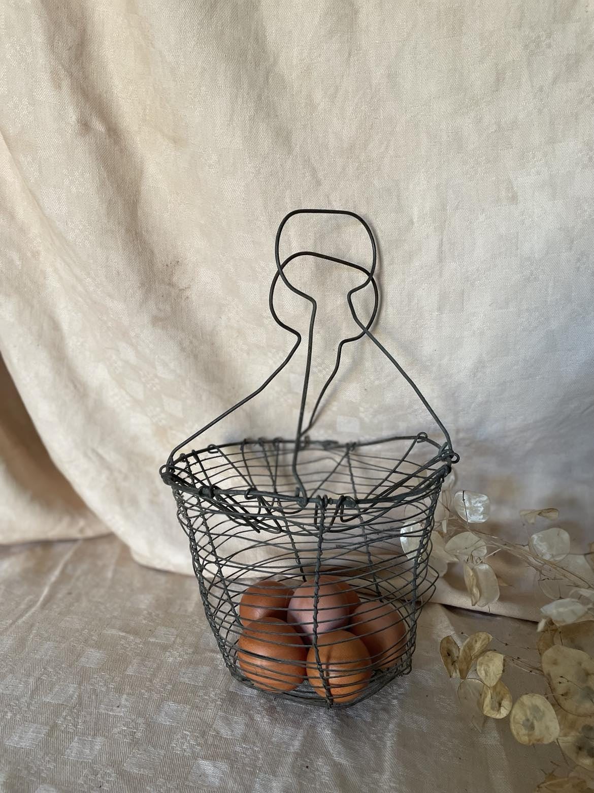 Vintage French Woven Wire salad / egg basket