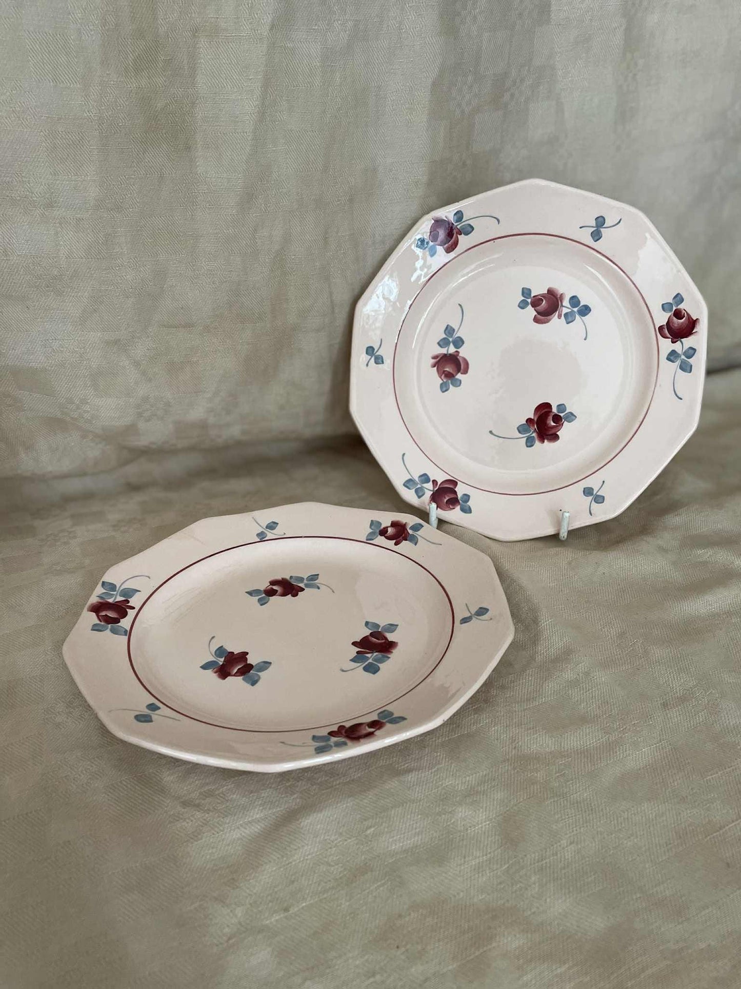A pair of small 10 sided dessert plates by  Saint Amandinoise - Pompadour
