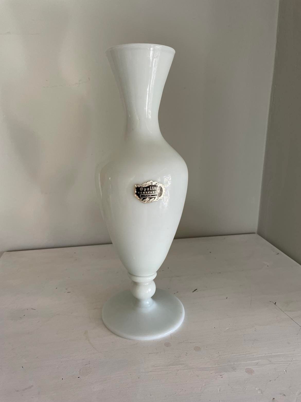 Vintage French white opaline glass vase.