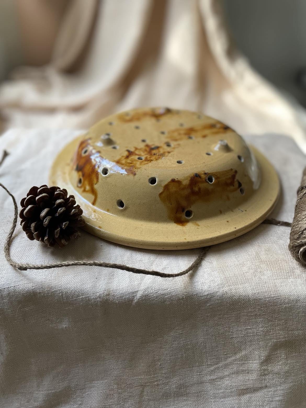 Antique Glazed earthenware Faisselle cheese drainer