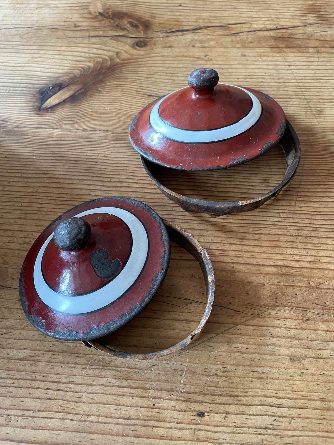 Set of 6 Vintage French  Enamelware Kitchen Cannisters