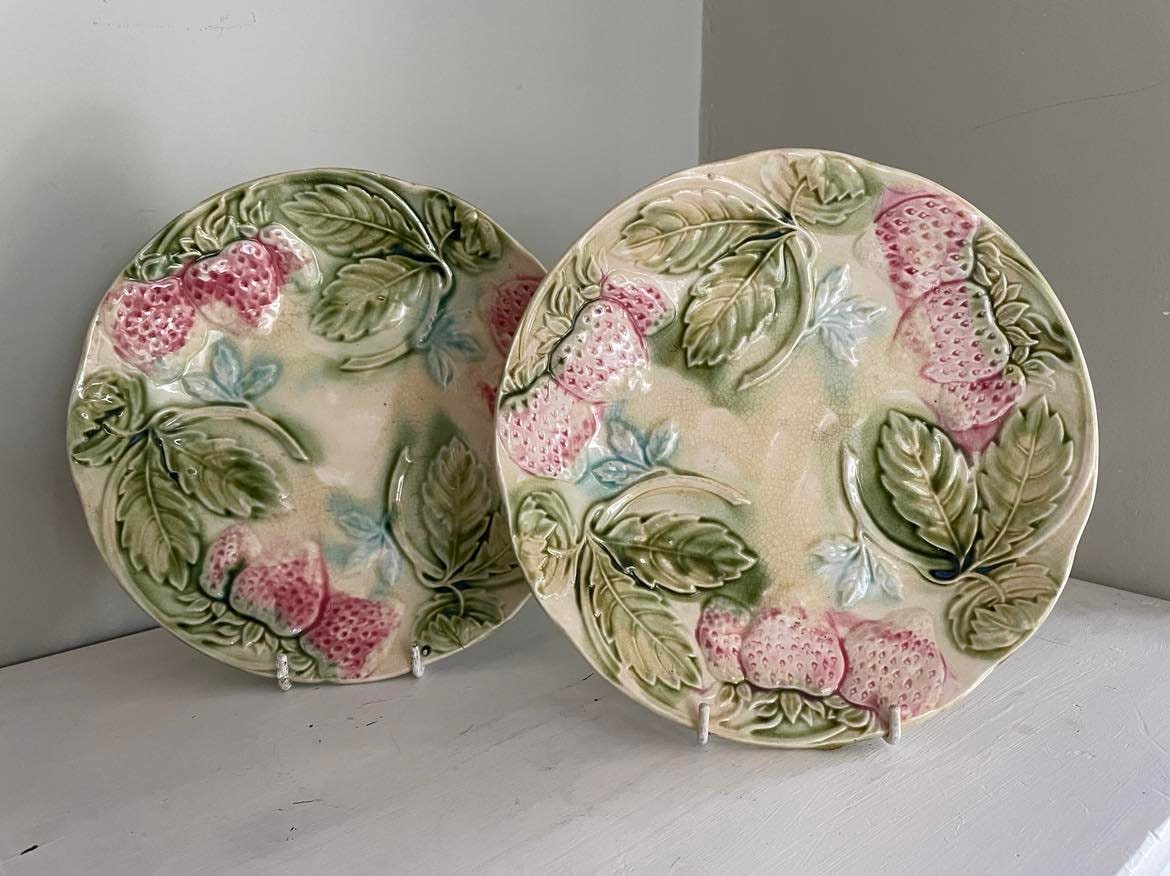 A Pair of Antique Majolica plates- Assiette Barbotine ancienne