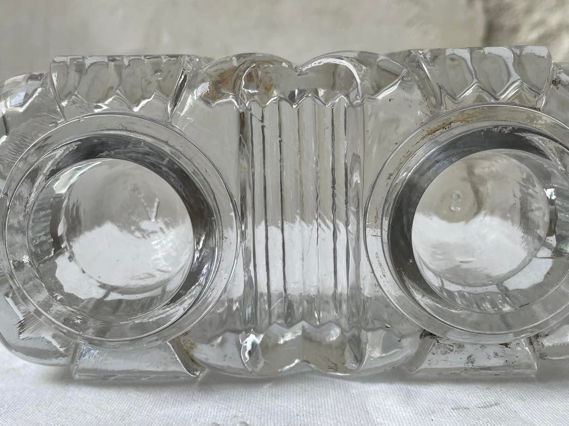 Moulded Glass double resevoir Inkwell/ encrier - marked VS