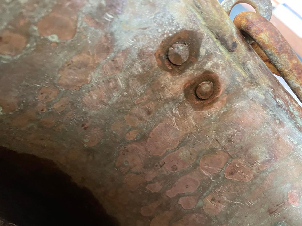 Antique French Hand made dovetailed copper marmite/cauldron.