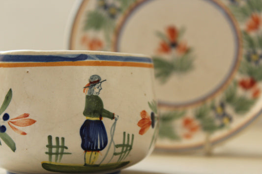 Vintage Henriot Quimper France 118  Hand painted Breton cup and saucer