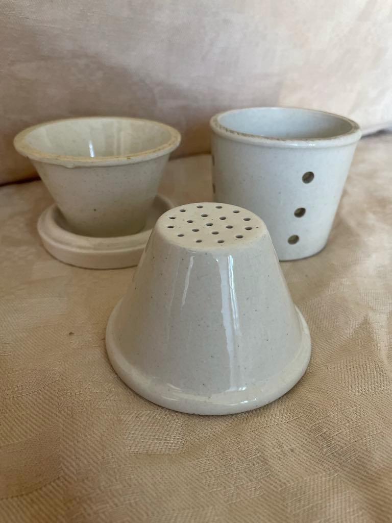 3 Small Antique  Faisselle cheese drainer pots