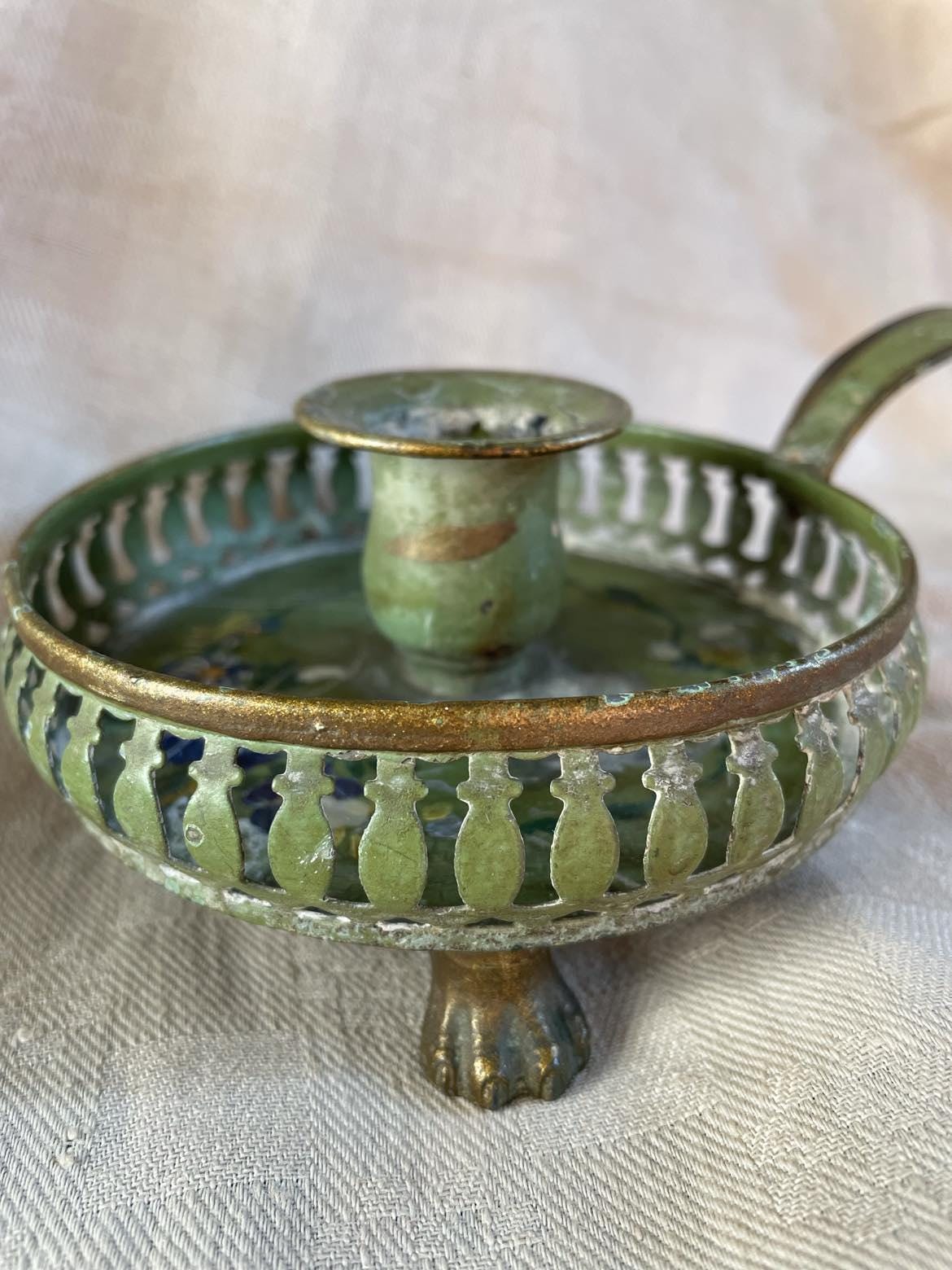 Antique hand candle holder, bougeoir à main