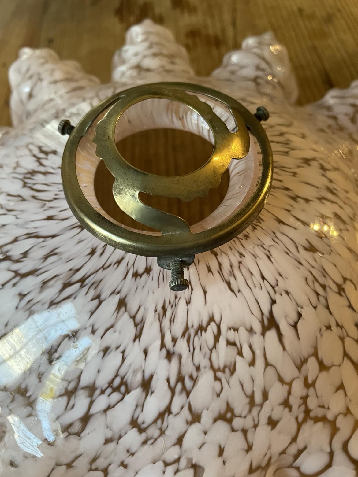 Art Deco Mottled Pink Glass Fluted lampshade;