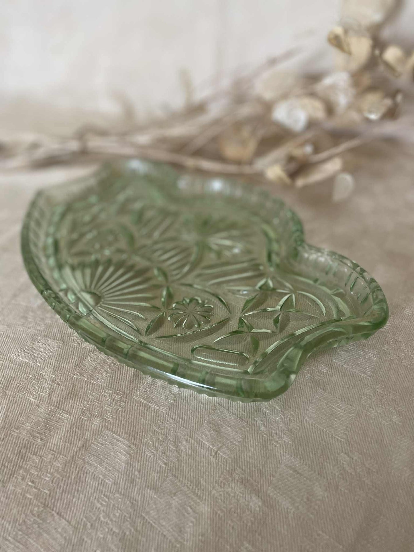 Art Deco green glass vanity Tray