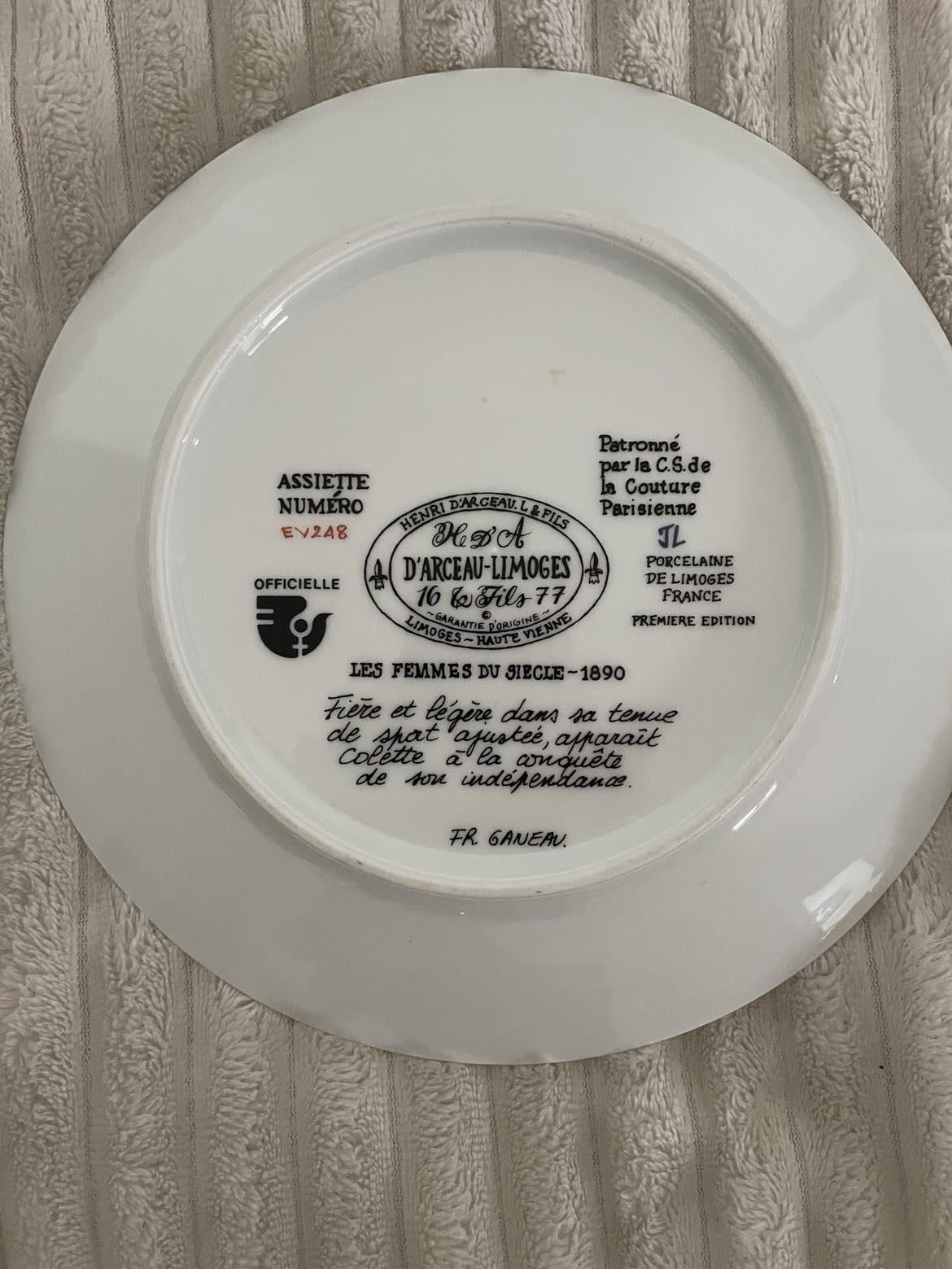 Limoges porcelain first edition plate - Les femmes du Siecle (women of the century)  Colette