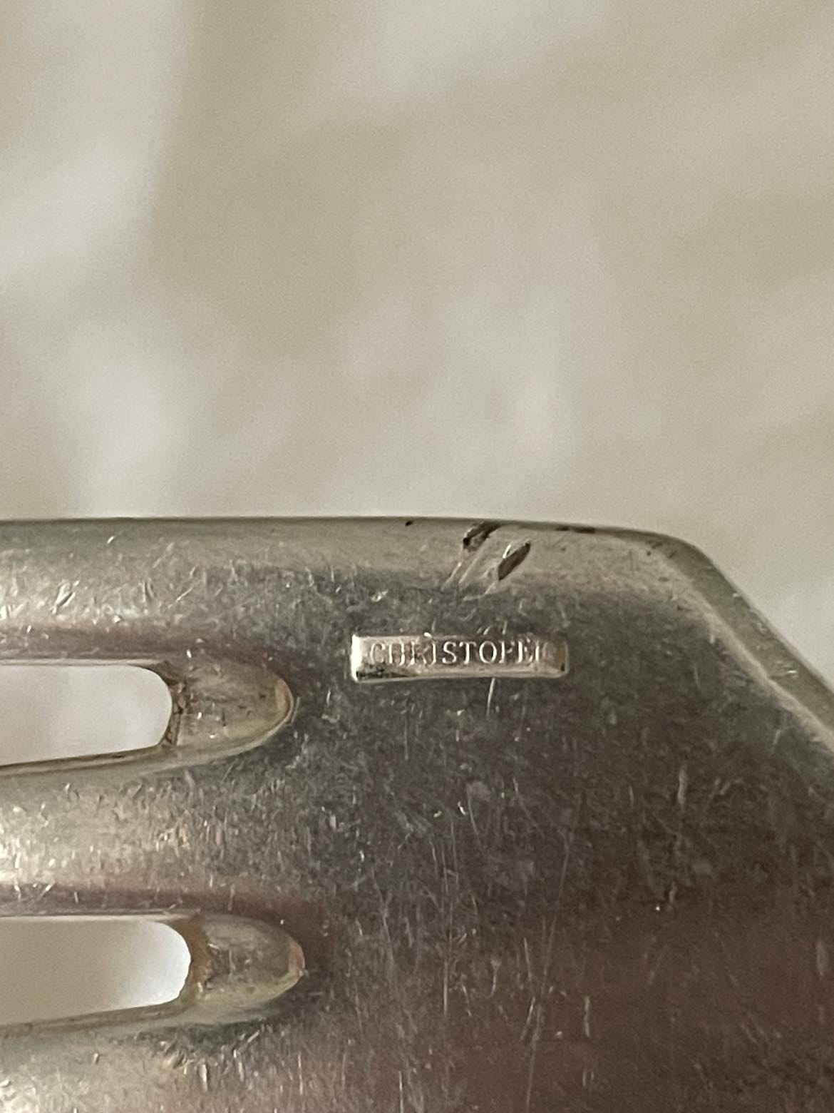 Antique Christofle Silver plated table fork and spoon- "baguette".