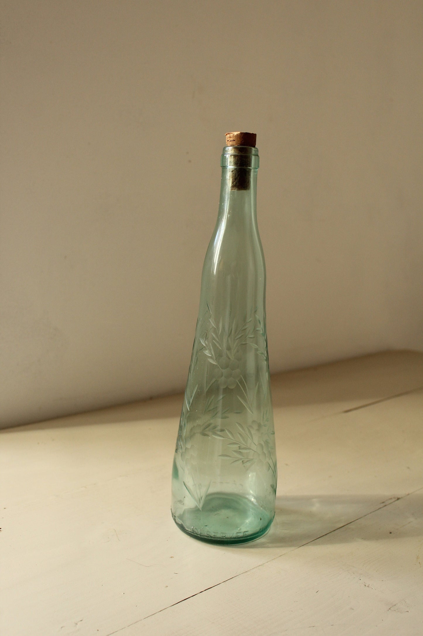 Decorative Etched  glass wine bottle