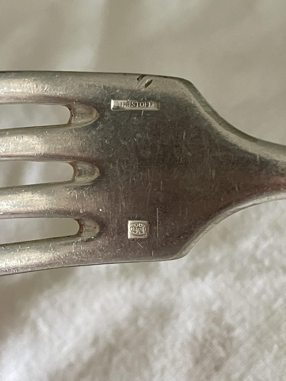 Antique Christofle Silver plated table fork and spoon- "baguette".