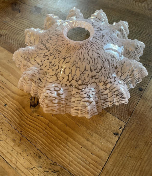 Art Deco Mottled Pink Glass Fluted lampshade;