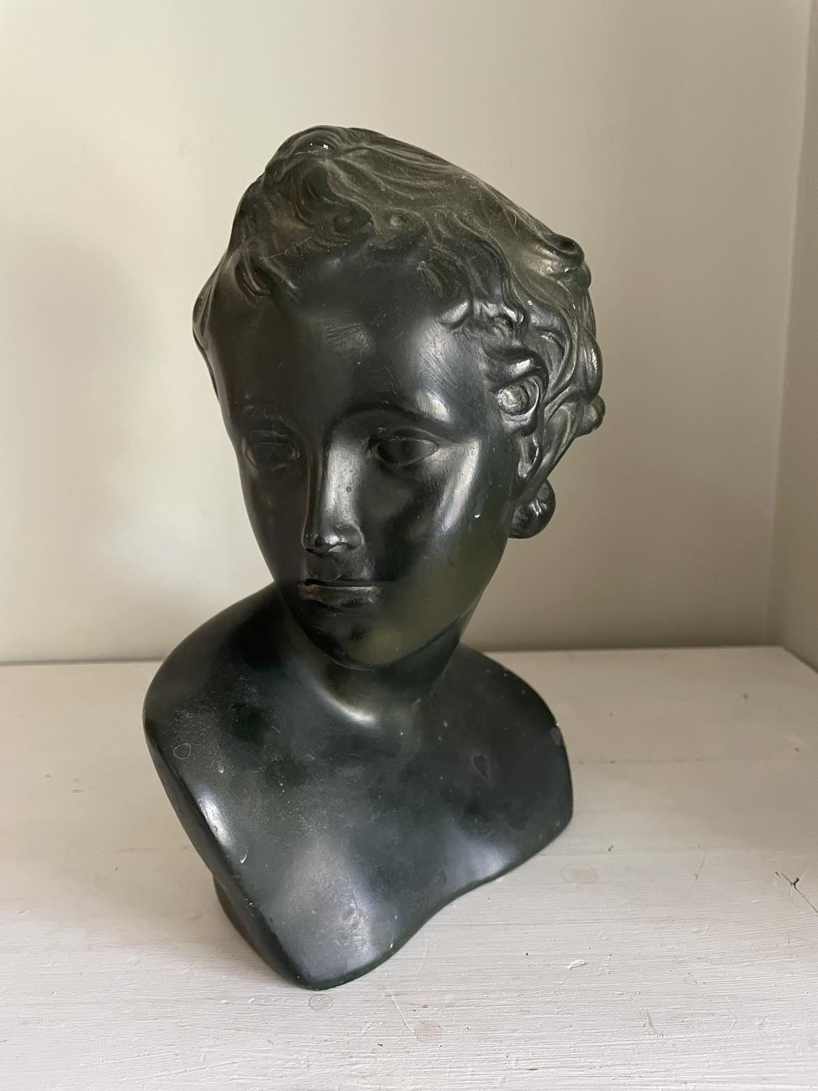 Mid century Black plaster bust of "ephebe"